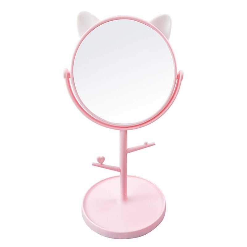 Louphee Desk Mirror in Cute Cat Ears Shape-Kawaii &Vanity Mirror for You in Bathroom or Bedroom- Pink - Image 1
